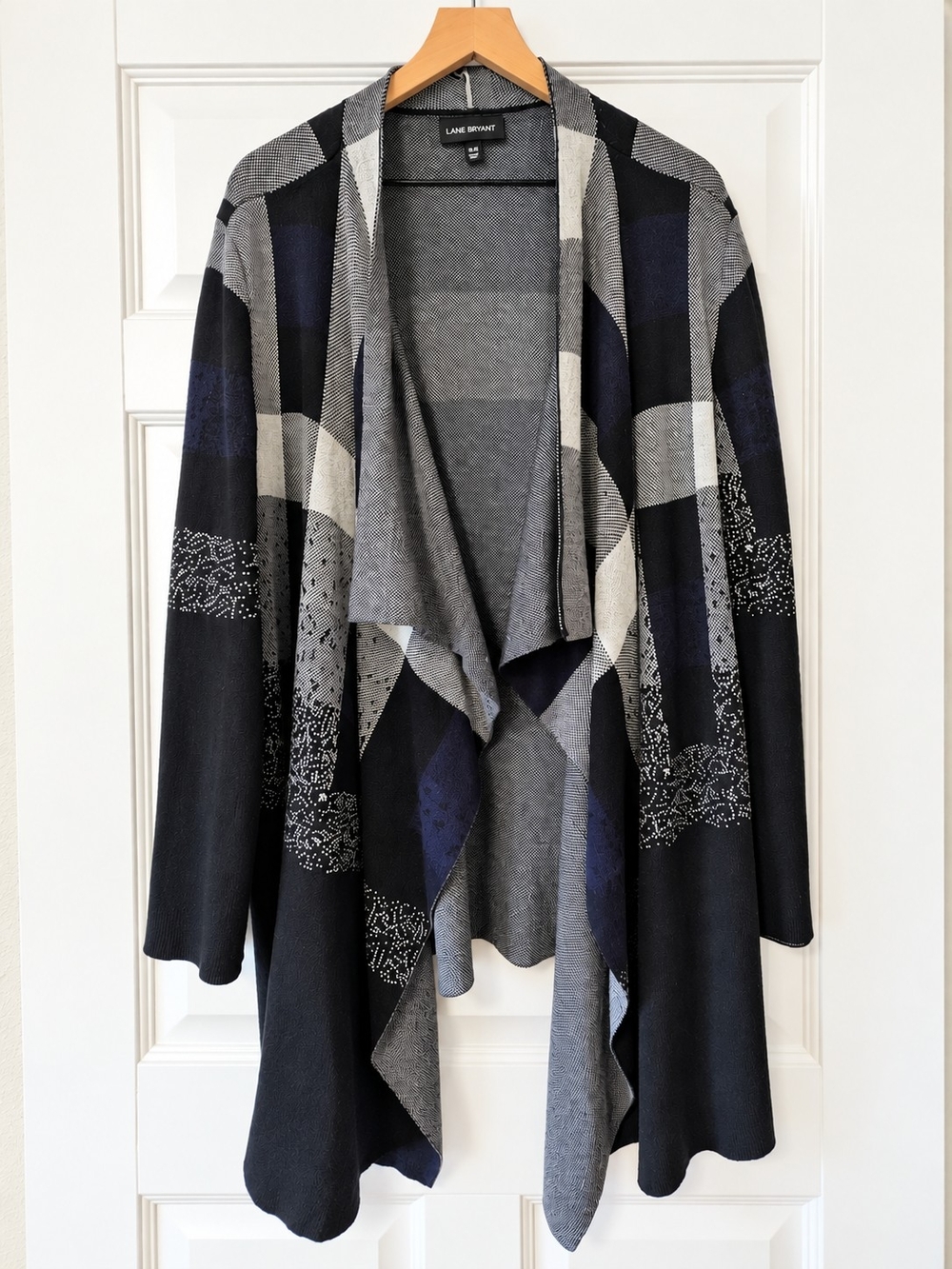 Lane Bryant Black Navy & Gray Draped Open-Front Cotton Blend Sweater